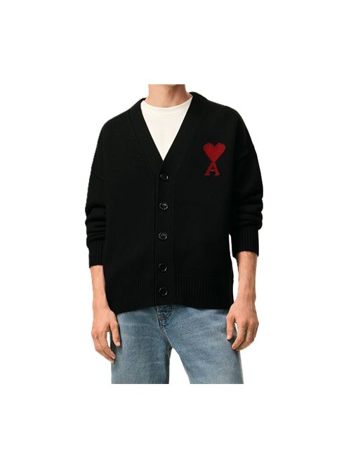 Cardigan Ami de Cœur in lana nera Ami Paris | UKC367.018009 BLACK/RED